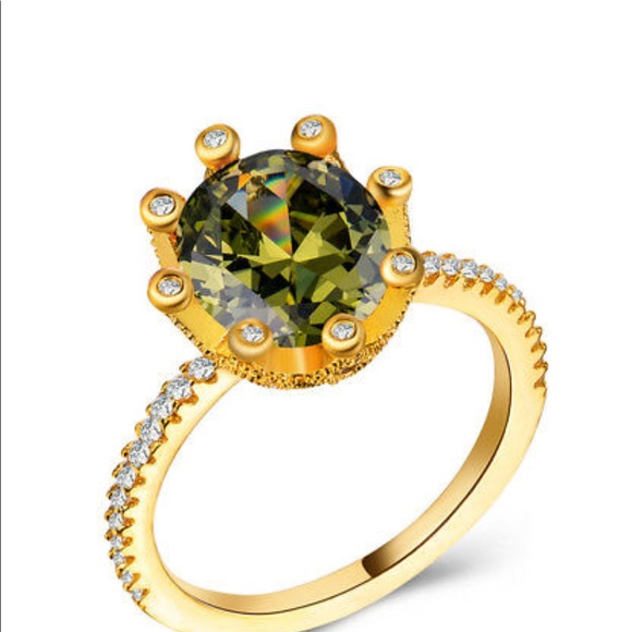 18 K Gold Plated Green Peridot Cocktail Ring New - Picture 4 of 4